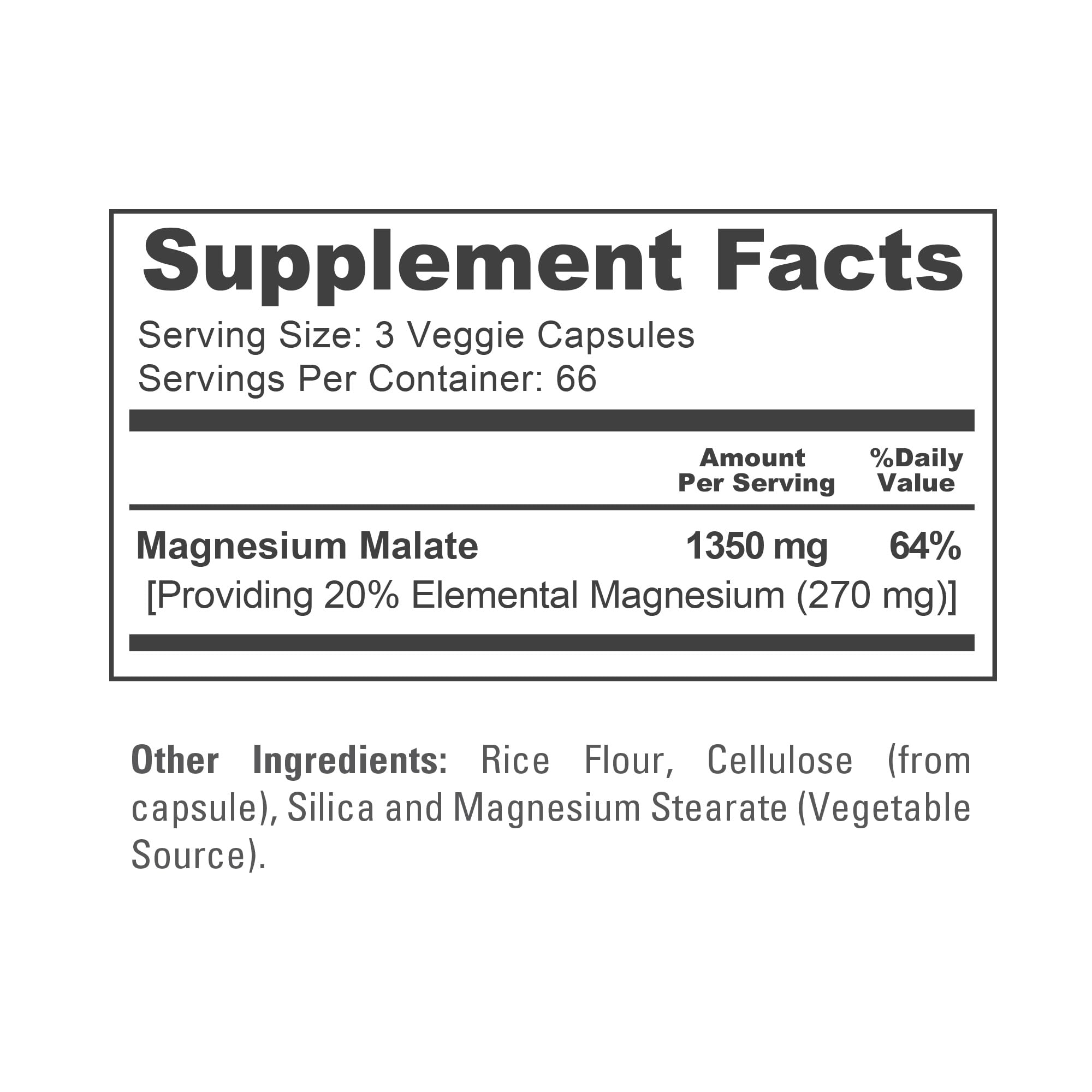 NusaPure Magnesium Malate 1350mg 200 Veggie Capsules (Vegan, Non-GMO, Vegan)