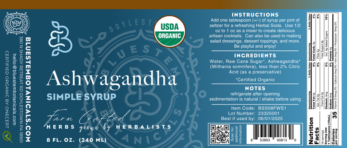 Ashwagandha Simple Syrup - Certified Organic