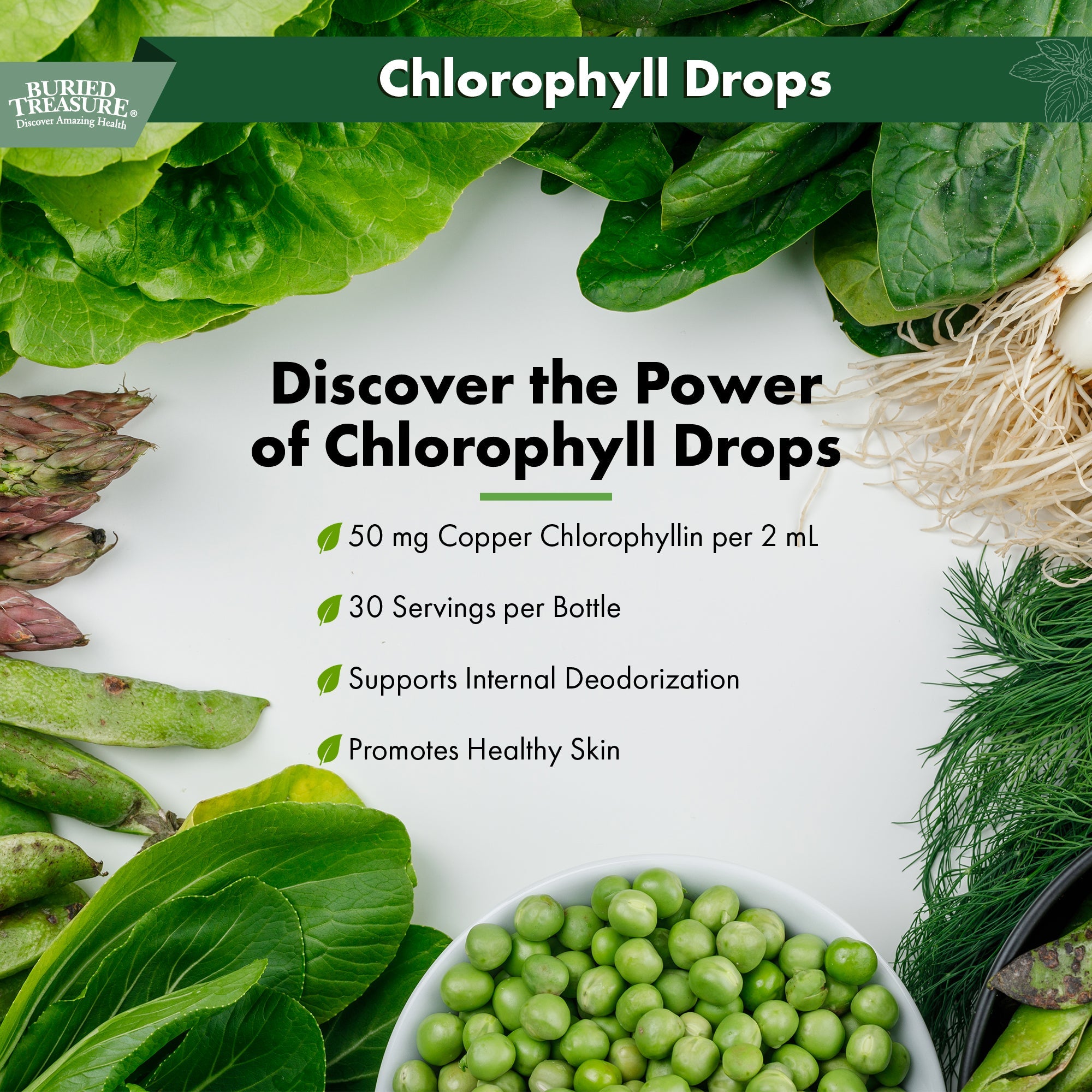 Buried Treasure Liquid Nutrients Chlorophyll Drops, 50 mg per Serving, 2 oz (30 Servings)