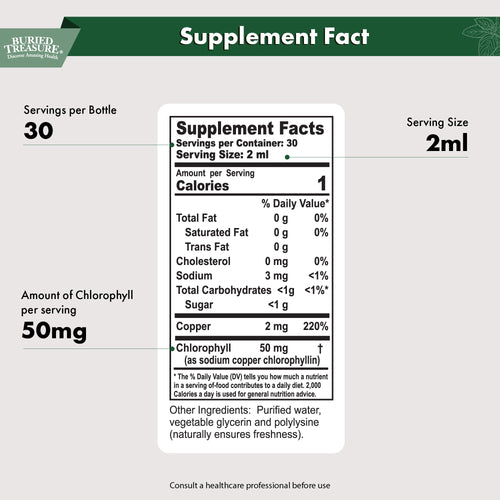 Buried Treasure Liquid Nutrients Chlorophyll Drops, 50 mg per Serving, 2 oz (30 Servings)