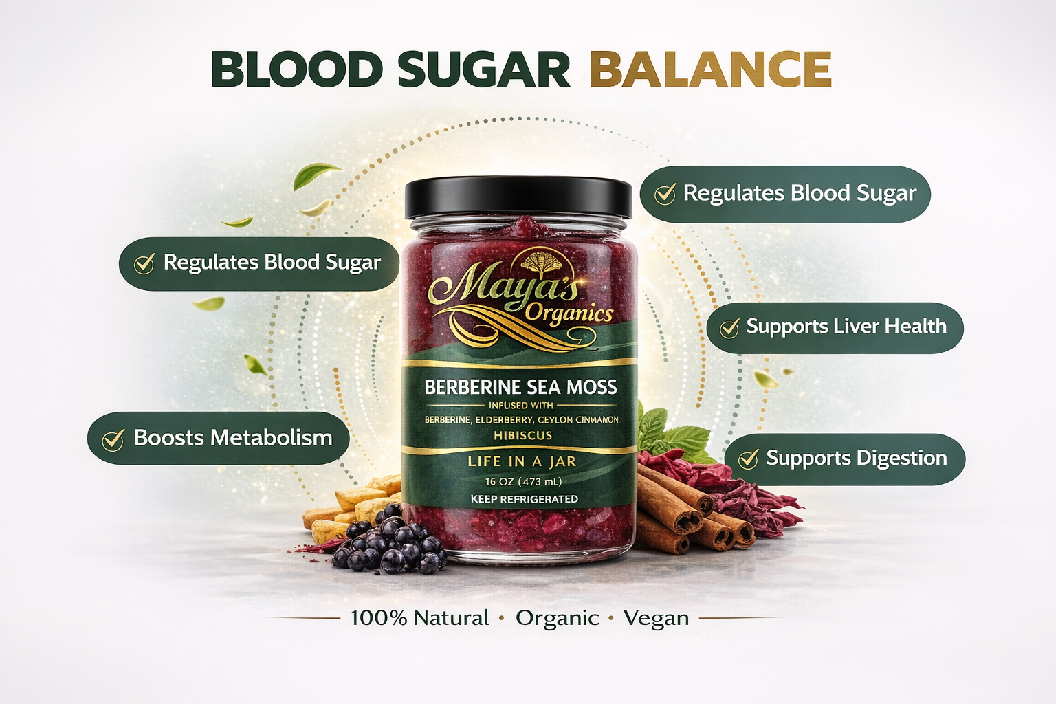 Maya’s Organics Berberine Sea Moss Gel 16 oz – Premium Blood Sugar & Metabolism Support Formula