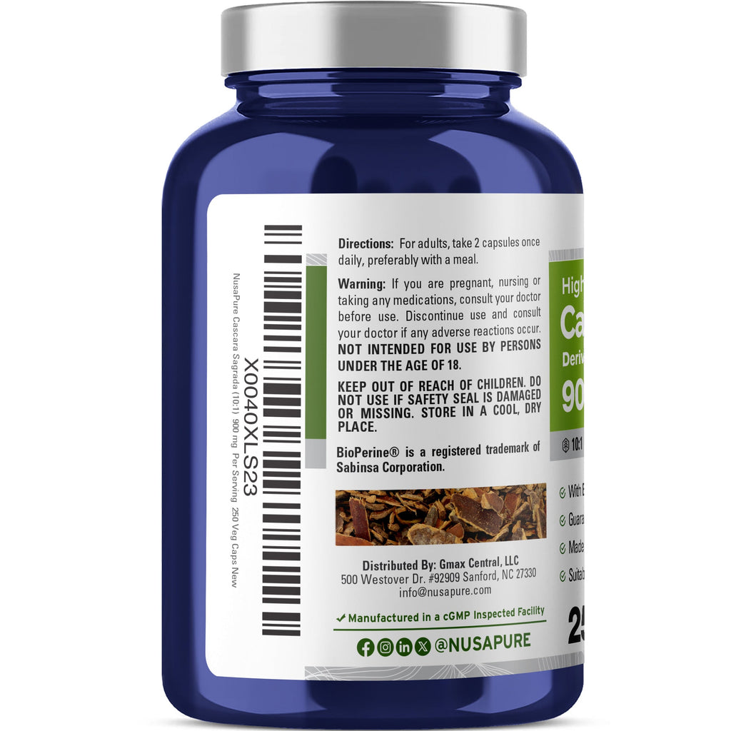 NusaPure Cascara Sagrada 10:1 Extract, 900 mg per Veggie Caps - 180 Capsules (Non-GMO, Vegan)
