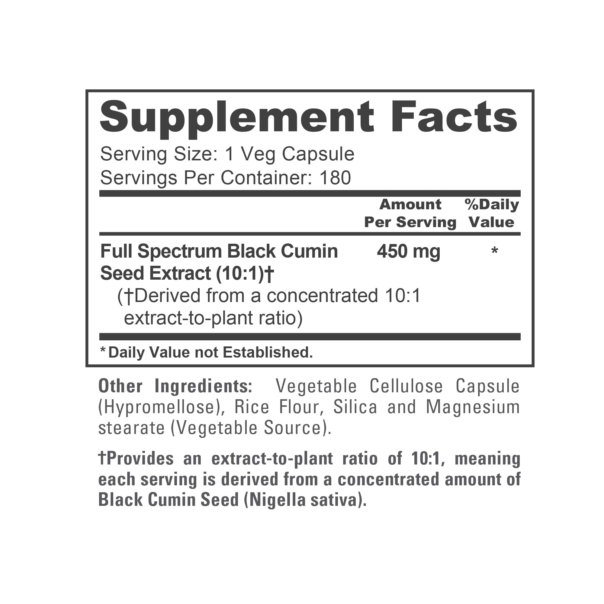 NusaPure Full Spectrum Black Cumin Seed 10:1 Extract, 450 mg 180 Veggie Powder Caps Non-GMO, Vegan Non-Oily